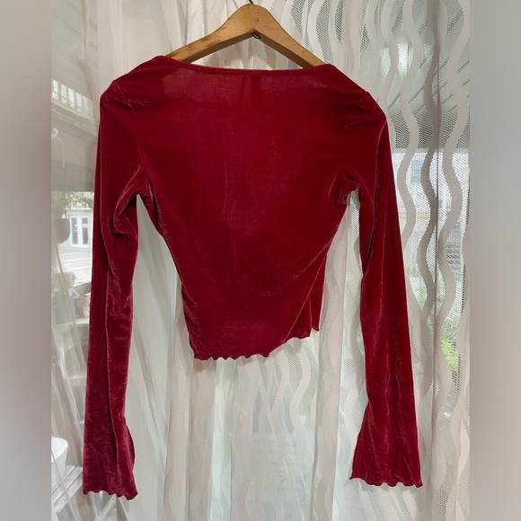 Velvet Long Sleeve Wrap Top - Picture 2 of 7